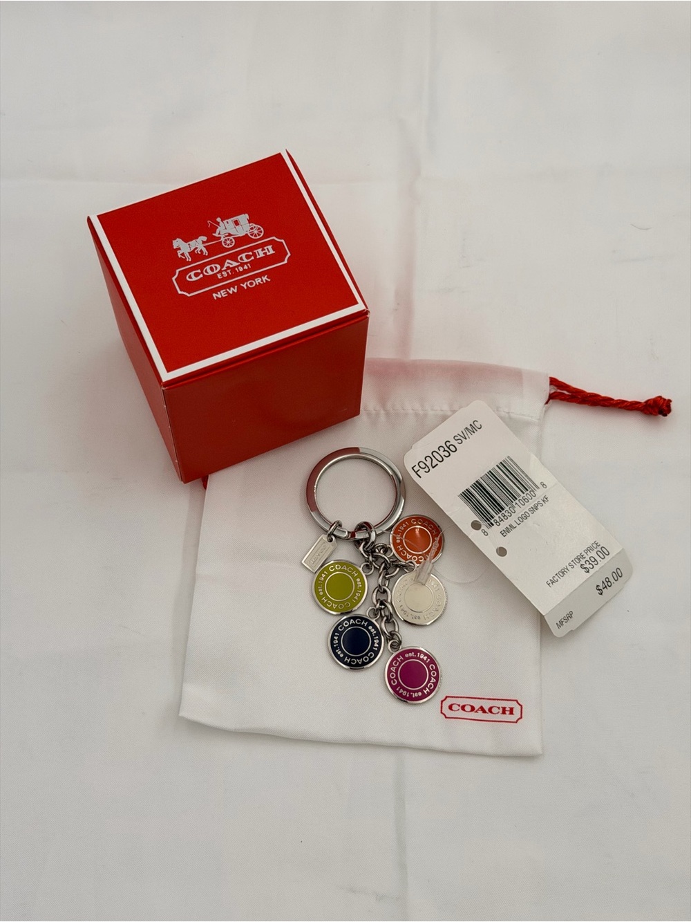 NWT  Coach Enamel Multi-Mix Logo Coin Charm Keychain / Bag Fob #F92036